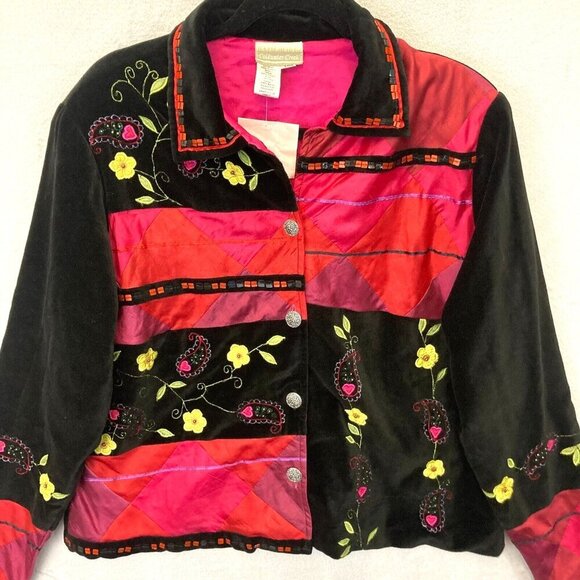 NEW Coldwater Creek Silk Velvet Blazer Jacket Womens Large Mixed Media Floral - Picture 2 of 15